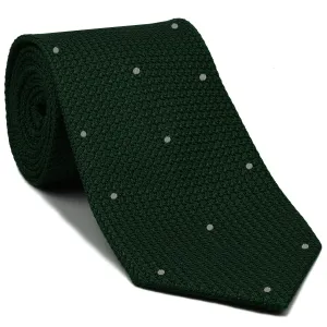 Forest Green Grenadine Grossa with Silver (Hand Sewn) Pin Dots Silk Tie #GGDT-16 (2)
