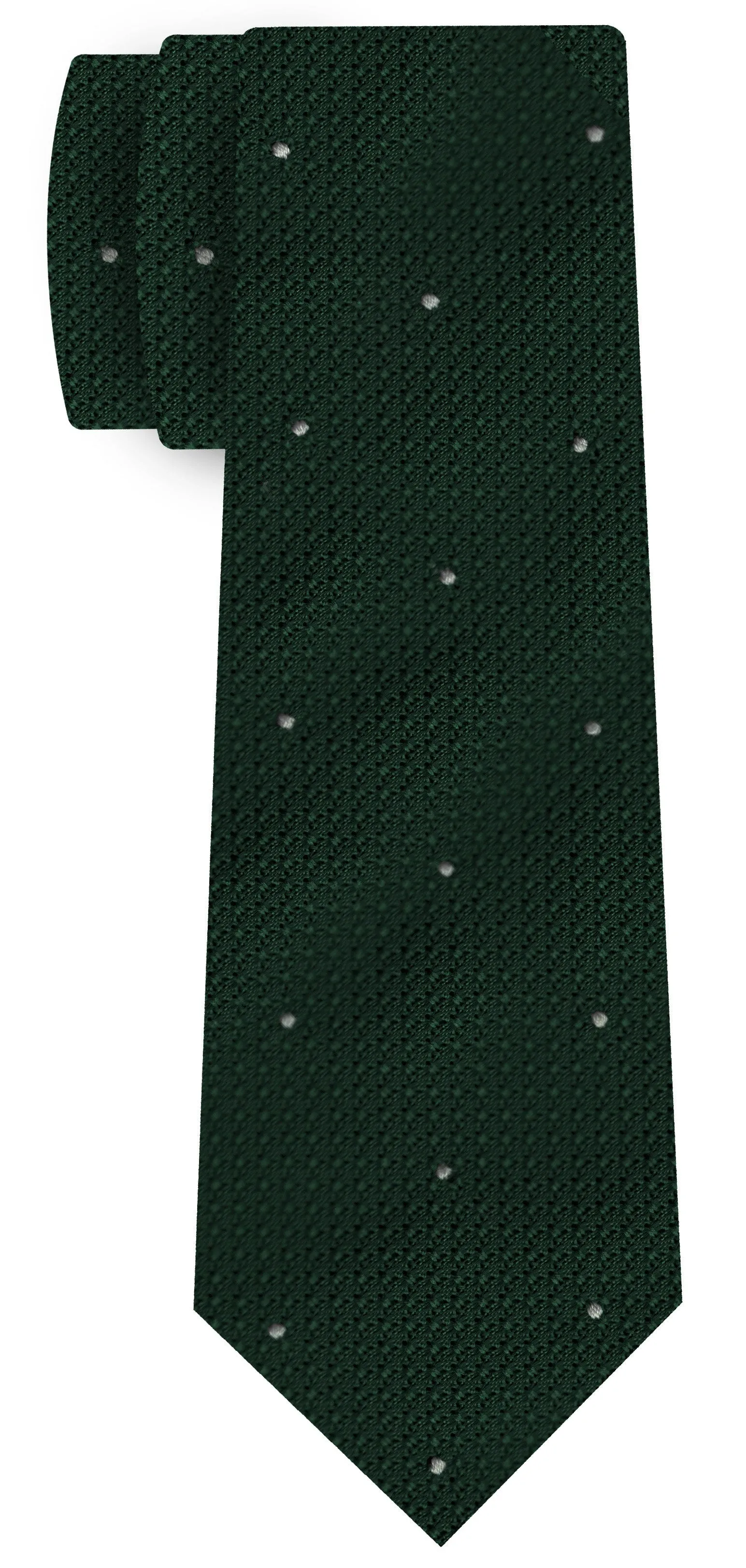 Forest Green Grenadine Grossa with Silver (Hand Sewn) Pin Dots Silk Tie #GGDT-16 (2)