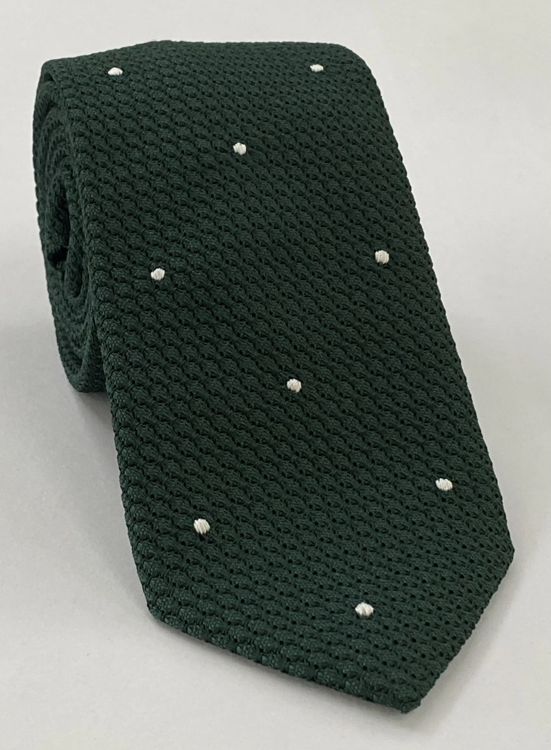 Forest Green Grenadine Grossa with White (1) - Hand Sewn Pin Dots Silk Tie #GGDT-16
