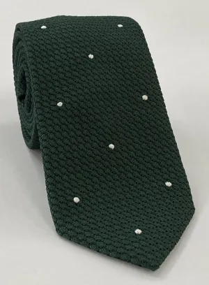 Forest Green Grenadine Grossa with White (1) - Hand Sewn Pin Dots Silk Tie #GGDT-16