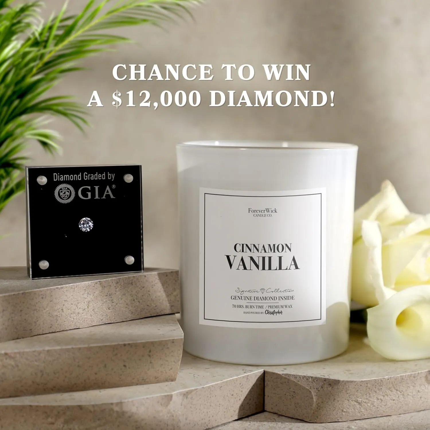 Foreverwick Cinnamon Vanilla Candle | Diamond Candle | Scented Jar Candle | Strong Scented Candles for Decor | 14 oz & 70 Hrs Burning Time