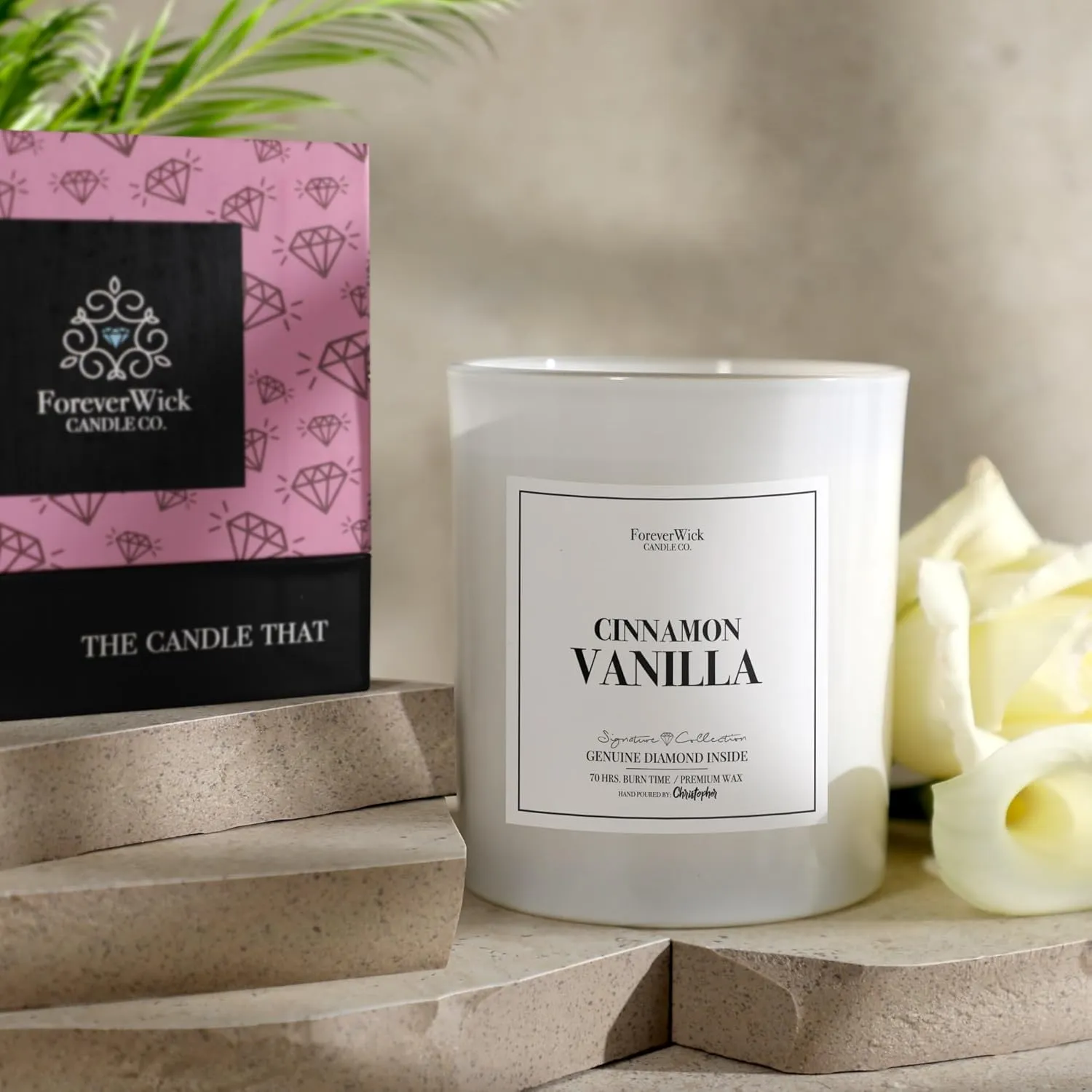 Foreverwick Cinnamon Vanilla Candle | Diamond Candle | Scented Jar Candle | Strong Scented Candles for Decor | 14 oz & 70 Hrs Burning Time