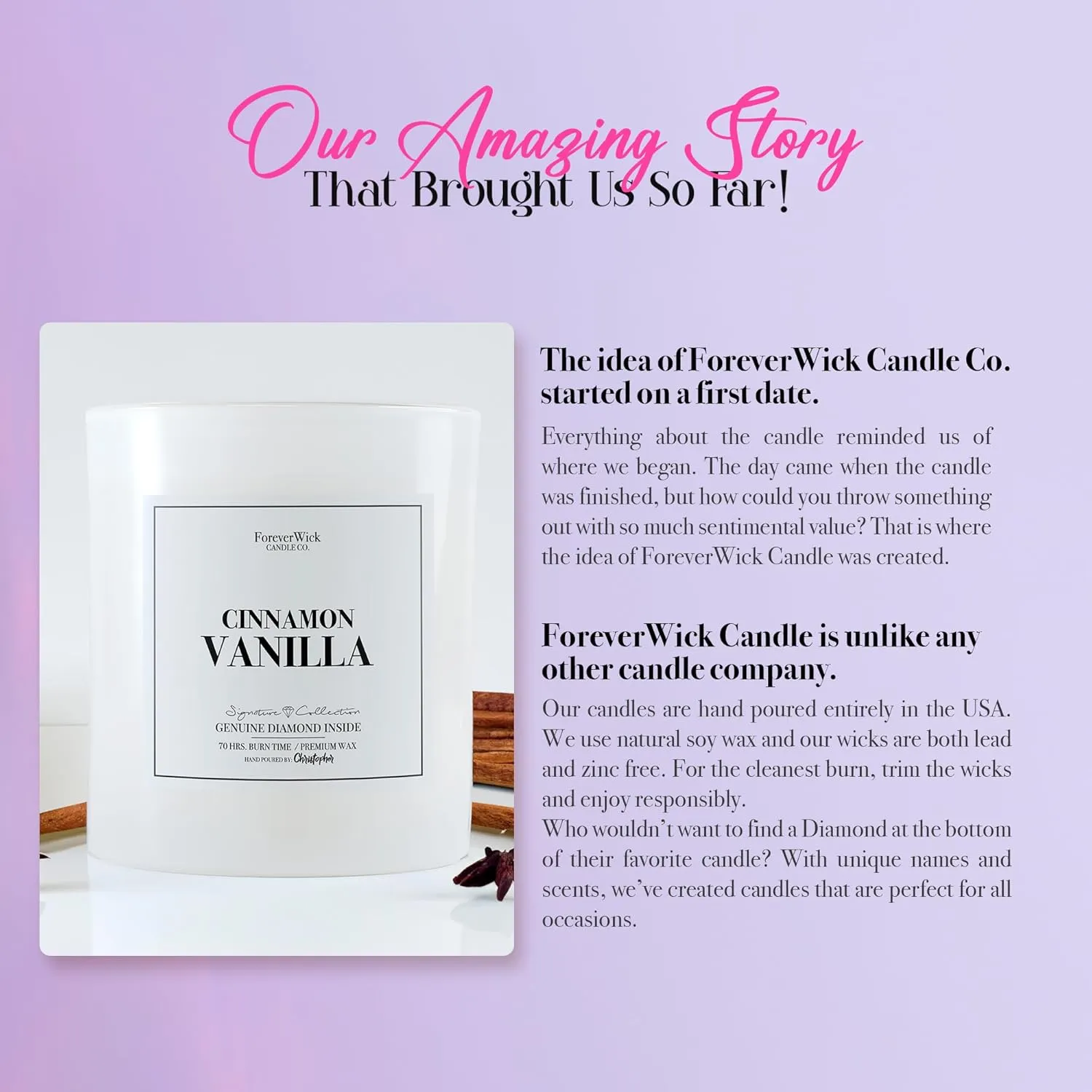 Foreverwick Cinnamon Vanilla Candle | Diamond Candle | Scented Jar Candle | Strong Scented Candles for Decor | 14 oz & 70 Hrs Burning Time