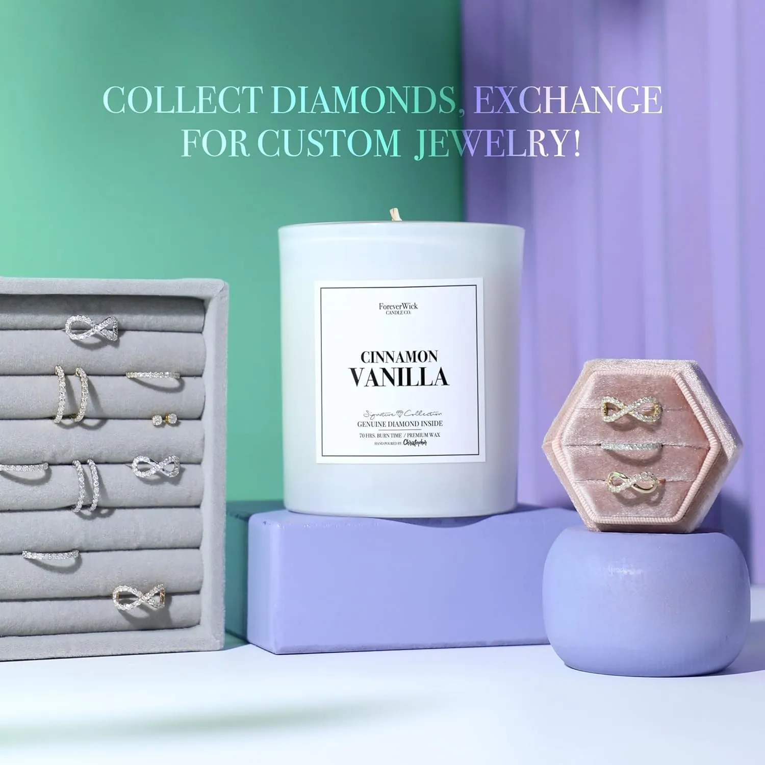 Foreverwick Cinnamon Vanilla Candle | Diamond Candle | Scented Jar Candle | Strong Scented Candles for Decor | 14 oz & 70 Hrs Burning Time
