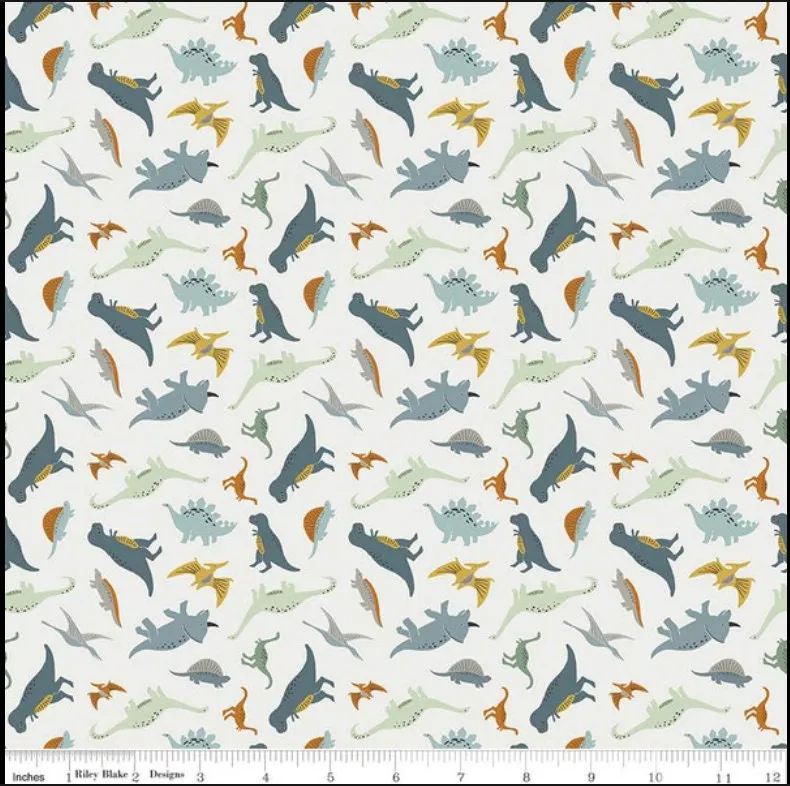 Fossil Rim 2 Tiny Dino Cream - LAMINATED Cotton Fabric - Riley Blake