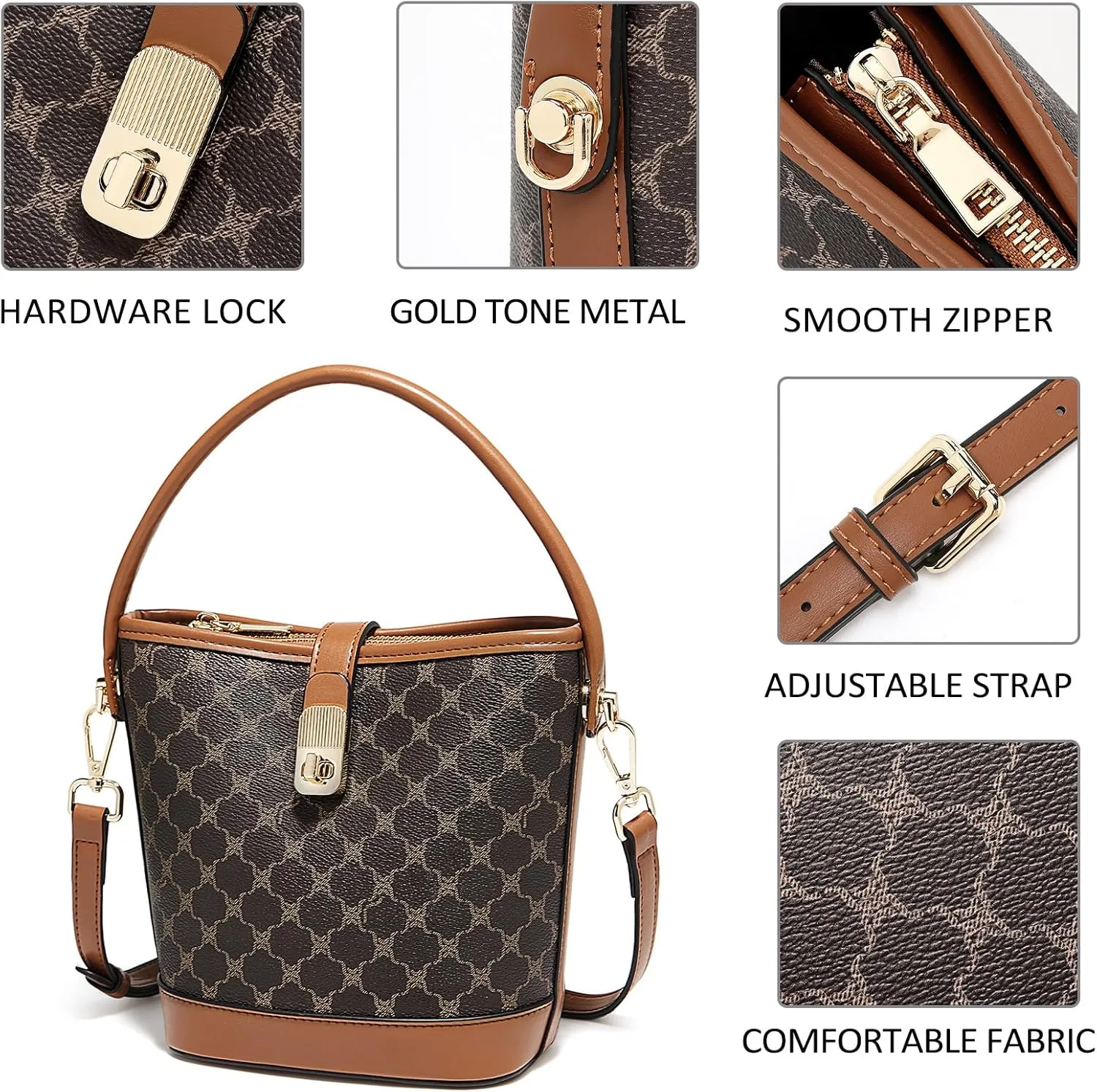 FOXLOVER Coated Canvas Bucket Crossbody Bags for Women Top-Handle Handbags Small Satchel Purse Trendy Twist Lock