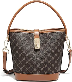 FOXLOVER Coated Canvas Bucket Crossbody Bags for Women Top-Handle Handbags Small Satchel Purse Trendy Twist Lock