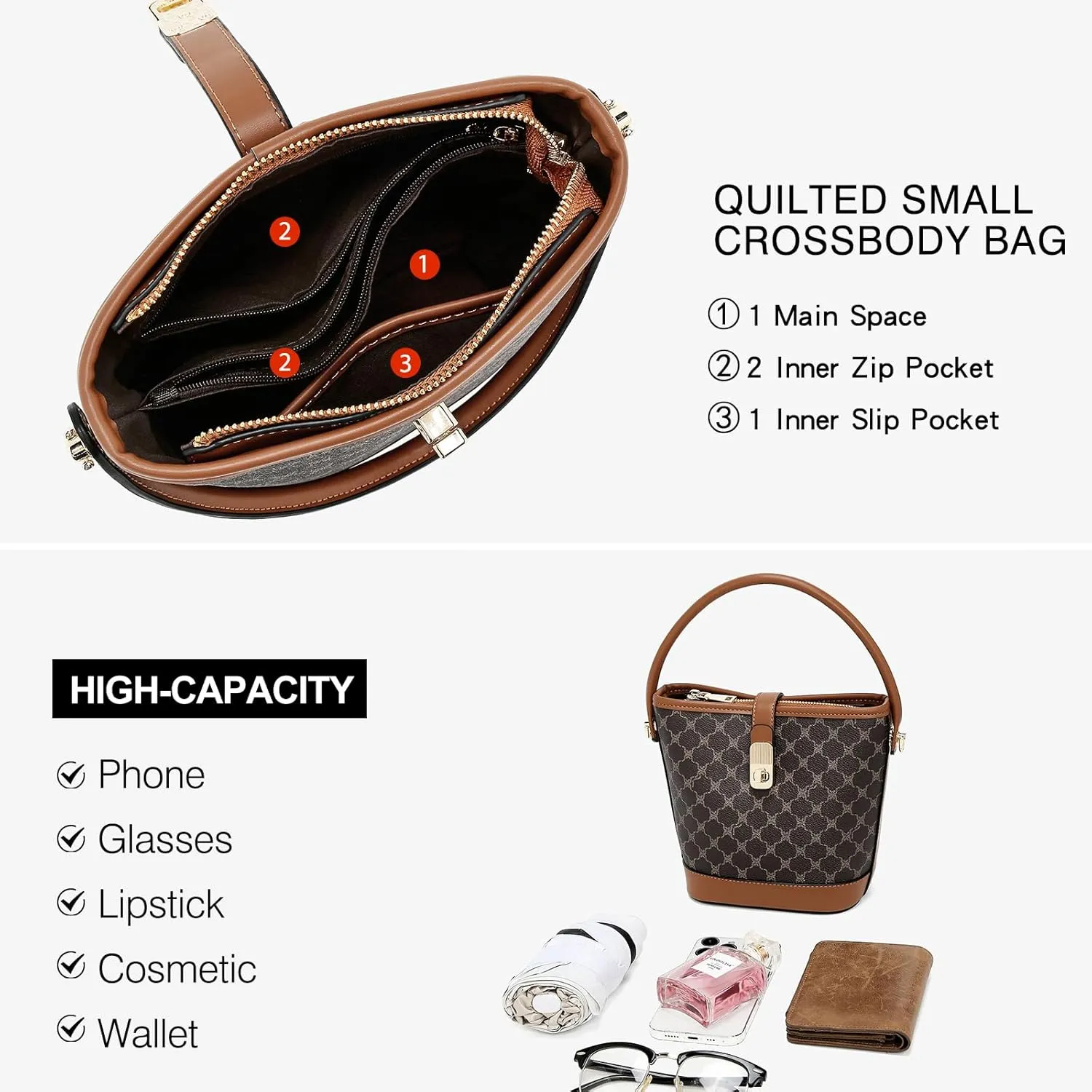 FOXLOVER Coated Canvas Bucket Crossbody Bags for Women Top-Handle Handbags Small Satchel Purse Trendy Twist Lock