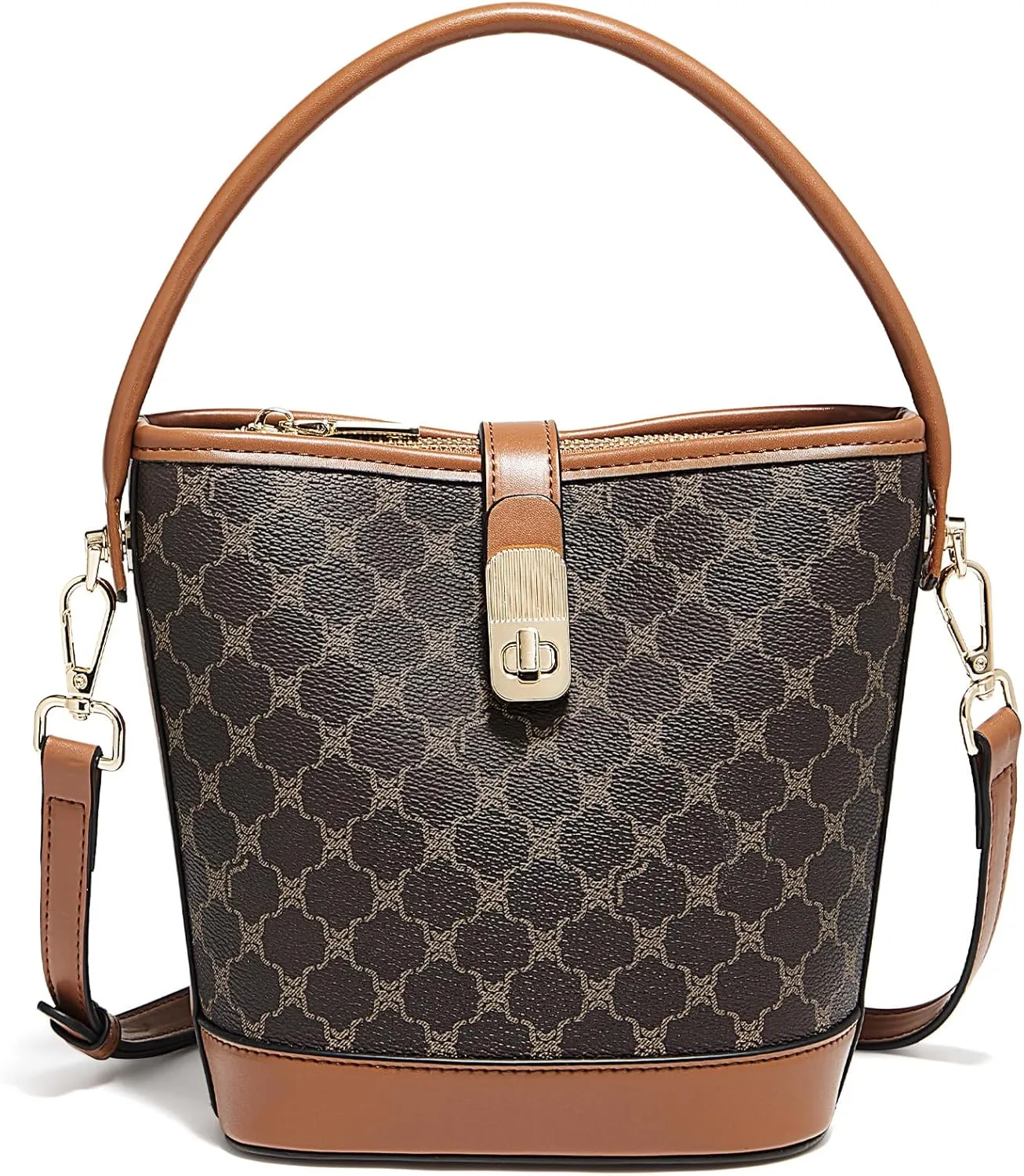 FOXLOVER Coated Canvas Bucket Crossbody Bags for Women Top-Handle Handbags Small Satchel Purse Trendy Twist Lock