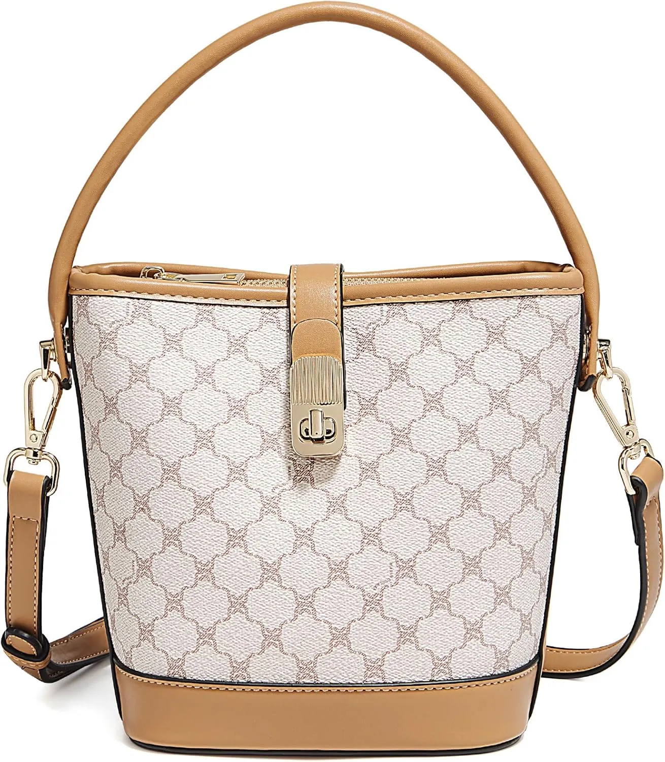 FOXLOVER Coated Canvas Bucket Crossbody Bags for Women Top-Handle Handbags Small Satchel Purse Trendy Twist Lock