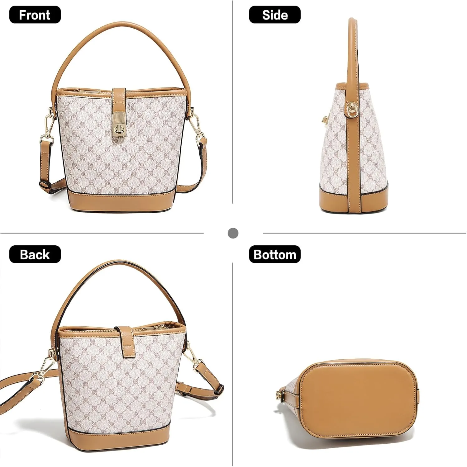 FOXLOVER Coated Canvas Bucket Crossbody Bags for Women Top-Handle Handbags Small Satchel Purse Trendy Twist Lock