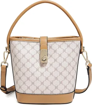 FOXLOVER Coated Canvas Bucket Crossbody Bags for Women Top-Handle Handbags Small Satchel Purse Trendy Twist Lock