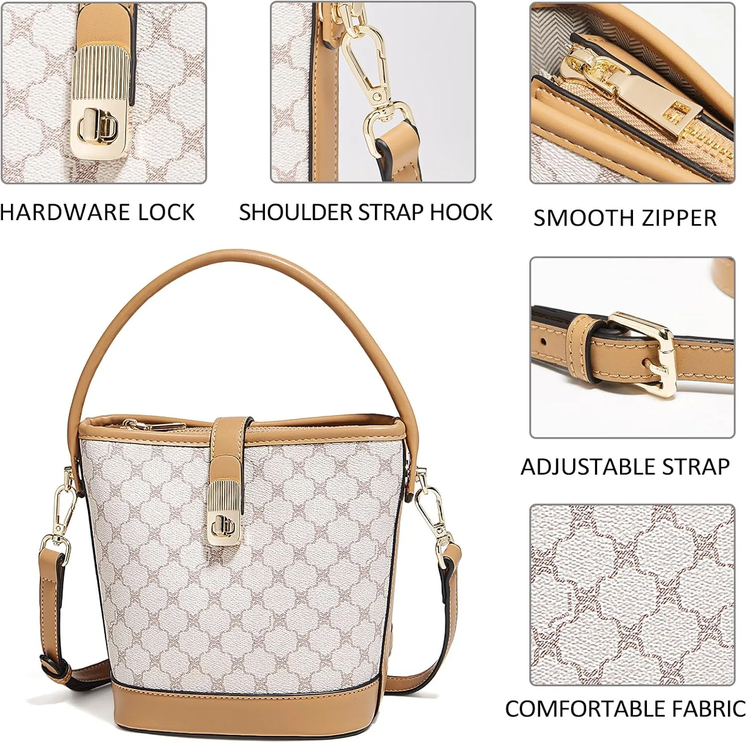 FOXLOVER Coated Canvas Bucket Crossbody Bags for Women Top-Handle Handbags Small Satchel Purse Trendy Twist Lock