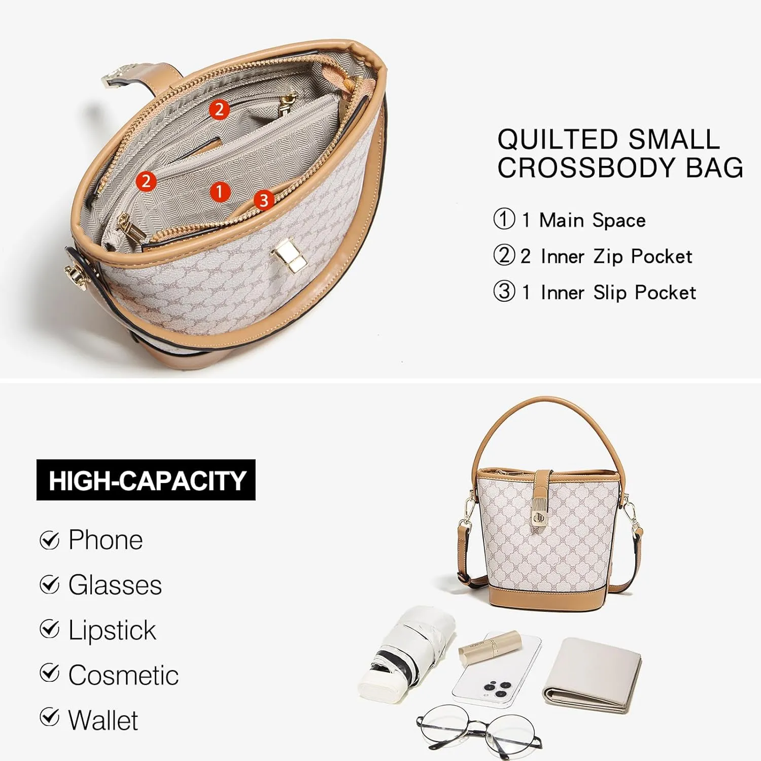 FOXLOVER Coated Canvas Bucket Crossbody Bags for Women Top-Handle Handbags Small Satchel Purse Trendy Twist Lock