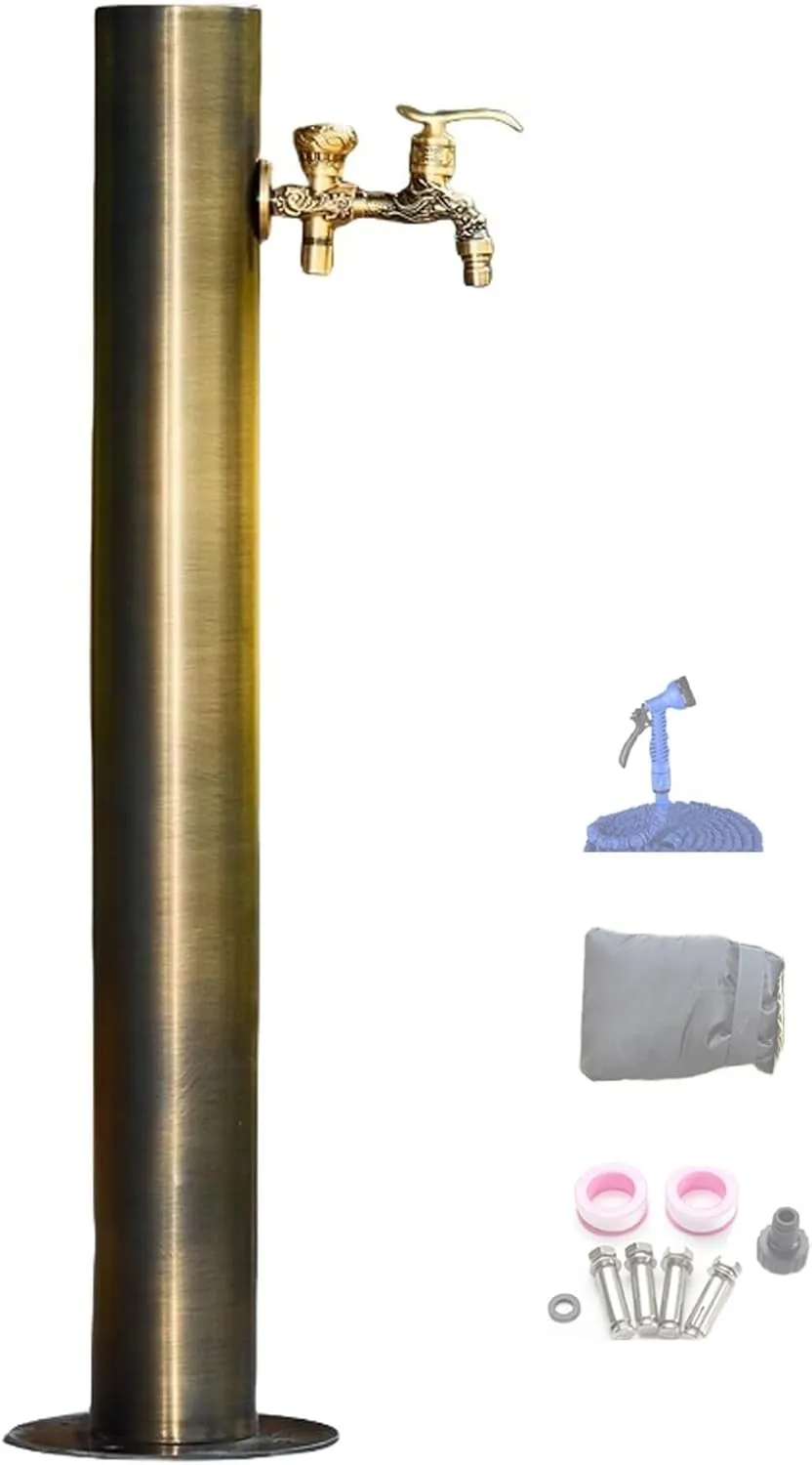 Freestanding Vertical Garden Water Column,304 Stainless Steel Cylindrical Faucet,7.5 Metre Hose and Anti-Freeze Bag,Outdoor Antifreeze Faucet Water Dispenser Hydrant Floo（Ground Water-86X13cm）