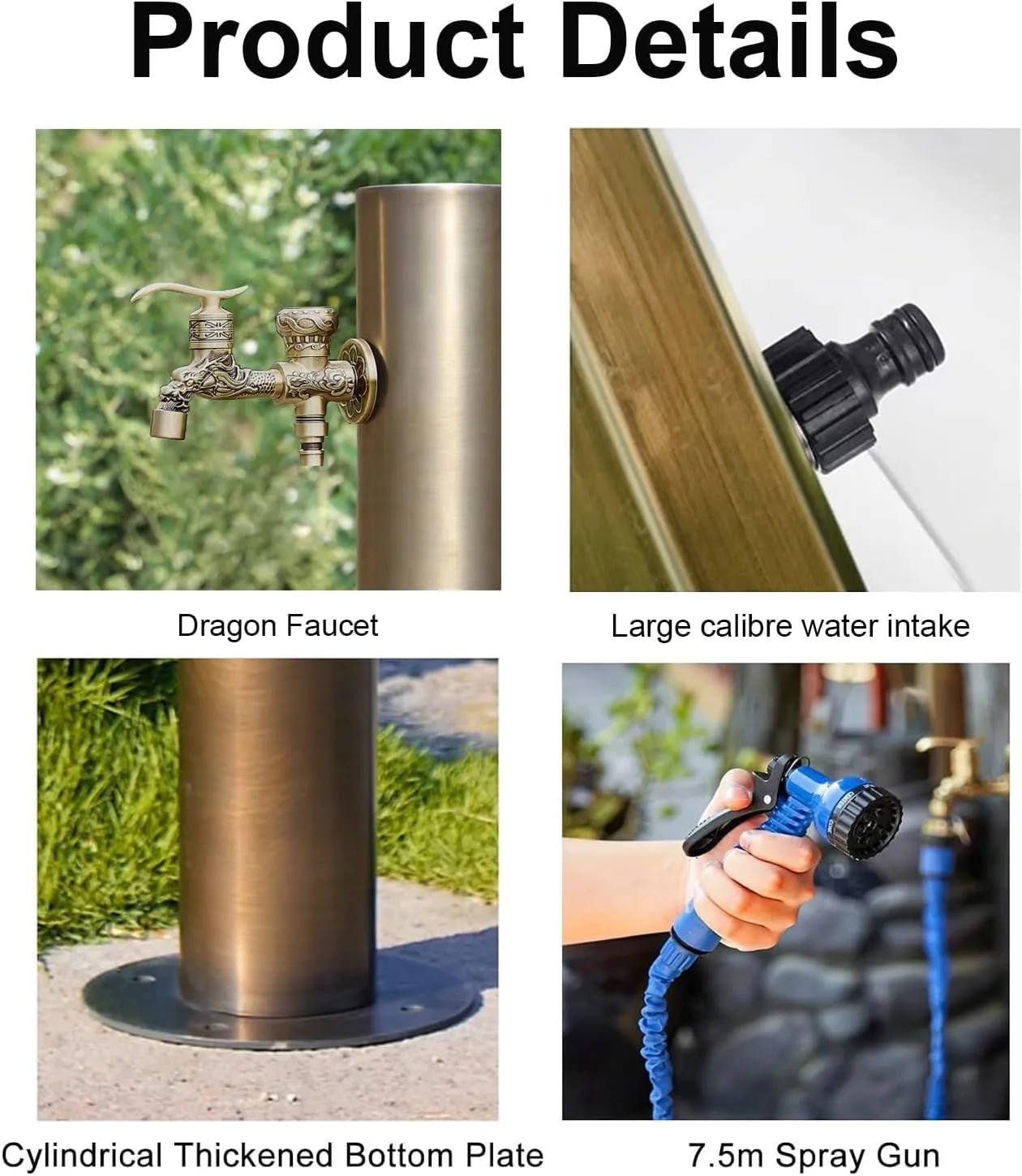 Freestanding Vertical Garden Water Column,304 Stainless Steel Cylindrical Faucet,7.5 Metre Hose and Anti-Freeze Bag,Outdoor Antifreeze Faucet Water Dispenser Hydrant Floo（Ground Water-86X13cm）