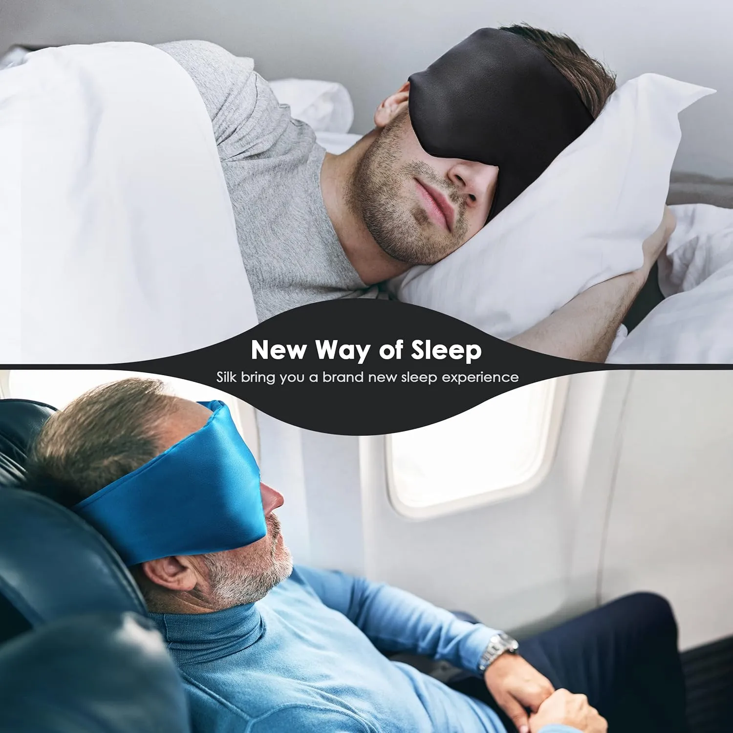 FRESHME 100% Blackout Black Luxury Mulberry Silk Sleep Mask Comfortable Soft Eye Shade Cover with Elastic Strap, Eye Mask Blindfold for Travel Nap Yoga, Eye Blinder for Works Airplane Travel Nap Yoga…