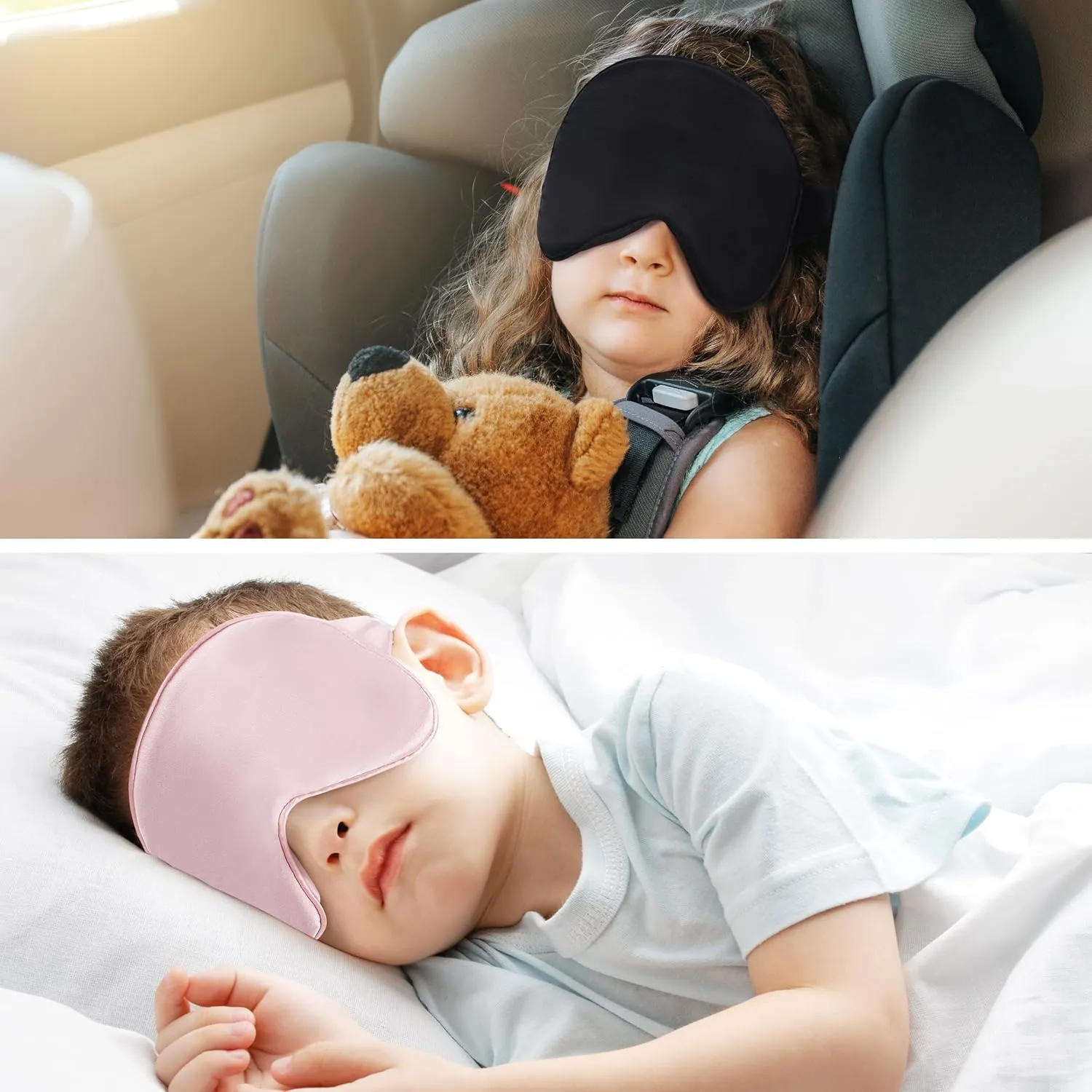 FRESHME Kids Pink Silk Sleeping Mask - Kids Eye Mask 100% Skin Friendly Soft Cute Blackout Adjustable Silk Eye Mask Shade Cover Blinder for Boys and Girls Pure Silk Blindfold for Night Nap Travel