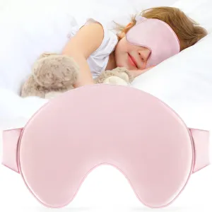 FRESHME Kids Pink Silk Sleeping Mask - Kids Eye Mask 100% Skin Friendly Soft Cute Blackout Adjustable Silk Eye Mask Shade Cover Blinder for Boys and Girls Pure Silk Blindfold for Night Nap Travel
