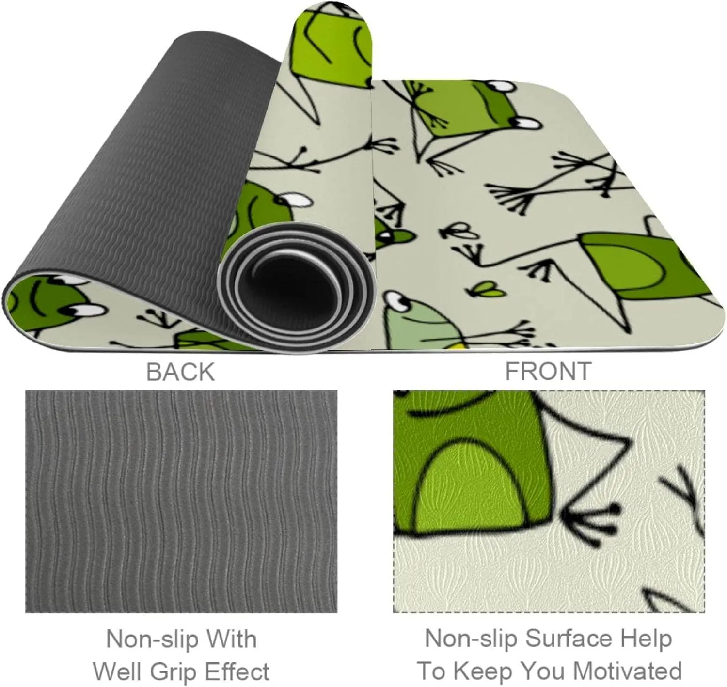 Frog Shadow on Leaf Yoga Mat Thick Workout Exercise Mat, Non Slip Pilates Fitness Mats, Eco Friendly, Anti-Tear 1/4" Thick Yoga Mats for Women Men
