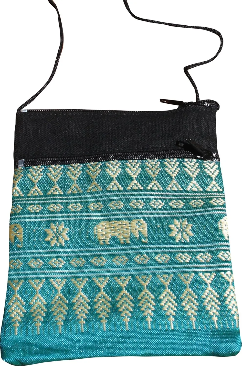 Full Funk Mid Size Thai Silk Shoulder Pouch Bag, 4x5.5inch, Pine Green