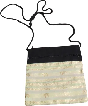 Full Funk Mid Size Thai Silk Shoulder Pouch Bag, 6x7inch, Flax Yellow