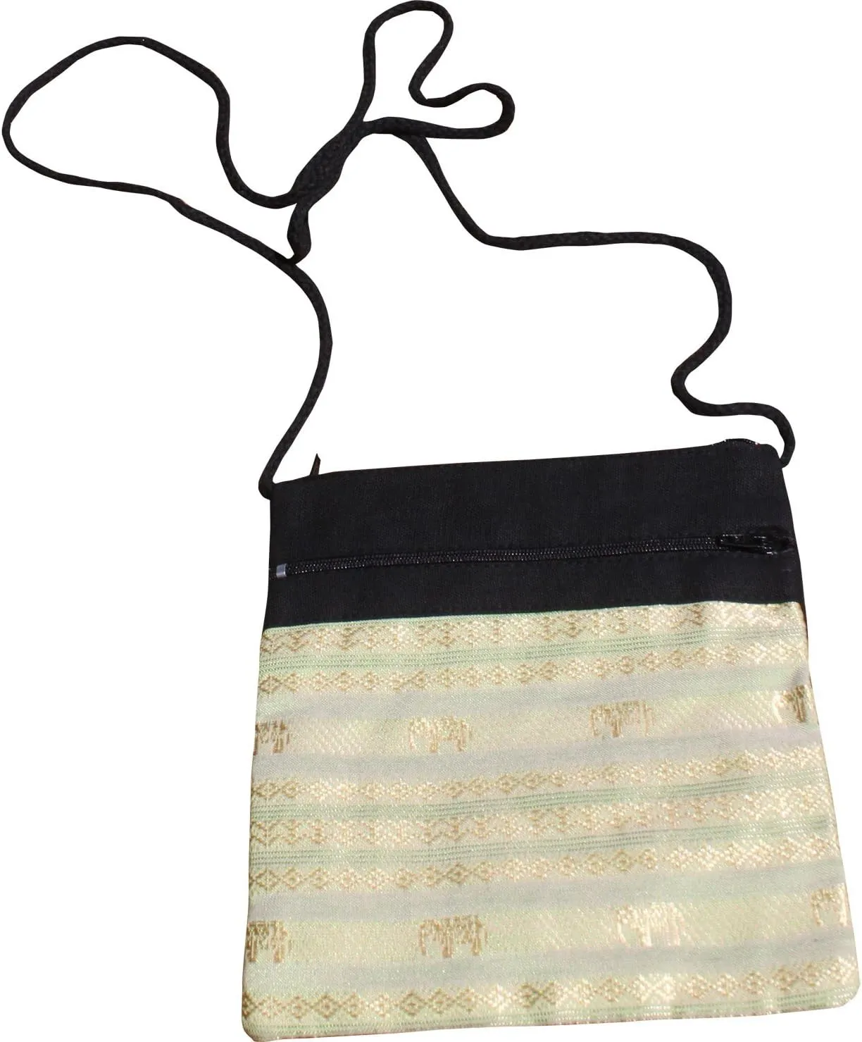 Full Funk Mid Size Thai Silk Shoulder Pouch Bag, 6x7inch, Flax Yellow
