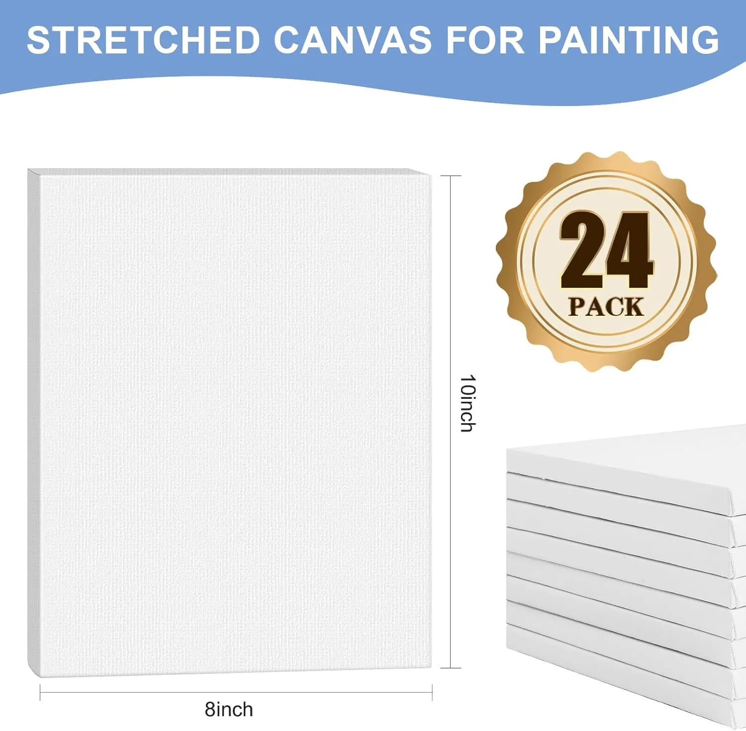 FUMILE Stretched Canvas for Painting, 24 Pack 8x10 Inch Canvases for Painting-5/8 in Profile Primed White Blank Painting Canvas Value Pack for Oil & Acrylic Paint