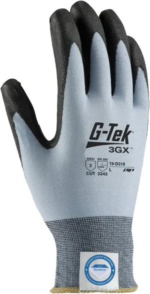 G-Tek 3GX 19-D318/L Seamless Knit Dyneema Diamond/Lycra Glove with Polyurethane Coated Smooth Grip on Palm and Fingers