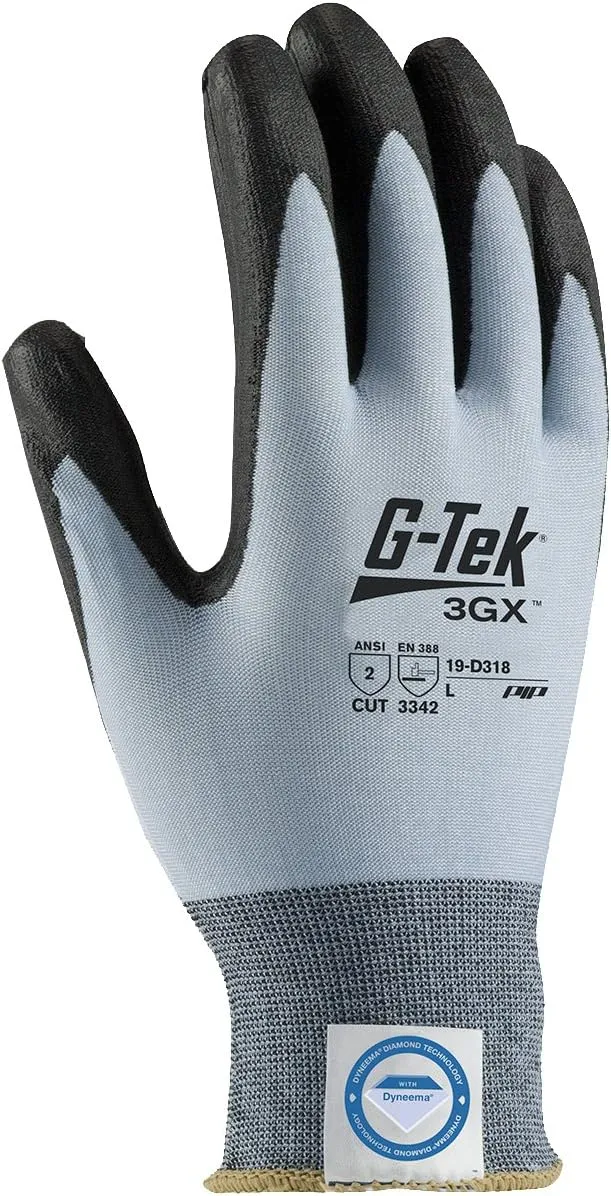 G-Tek 3GX 19-D318/M Seamless Knit Dyneema Diamond/Lycra Glove with Polyurethane Coated Smooth Grip on Palm and Fingers