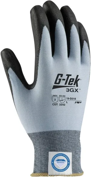 G-Tek 3GX 19-D318/S Seamless Knit Dyneema Diamond/Lycra Glove with Polyurethane Coated Smooth Grip on Palm and Fingers
