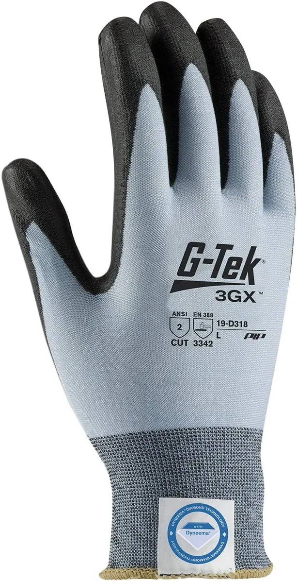 G-Tek 3GX 19-D318/S Seamless Knit Dyneema Diamond/Lycra Glove with Polyurethane Coated Smooth Grip on Palm and Fingers