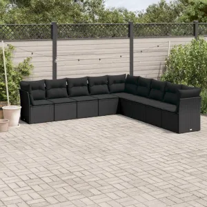 Garden Sofa Set Black PE Rattan, Powder-Coated Steel, Polyester75KG