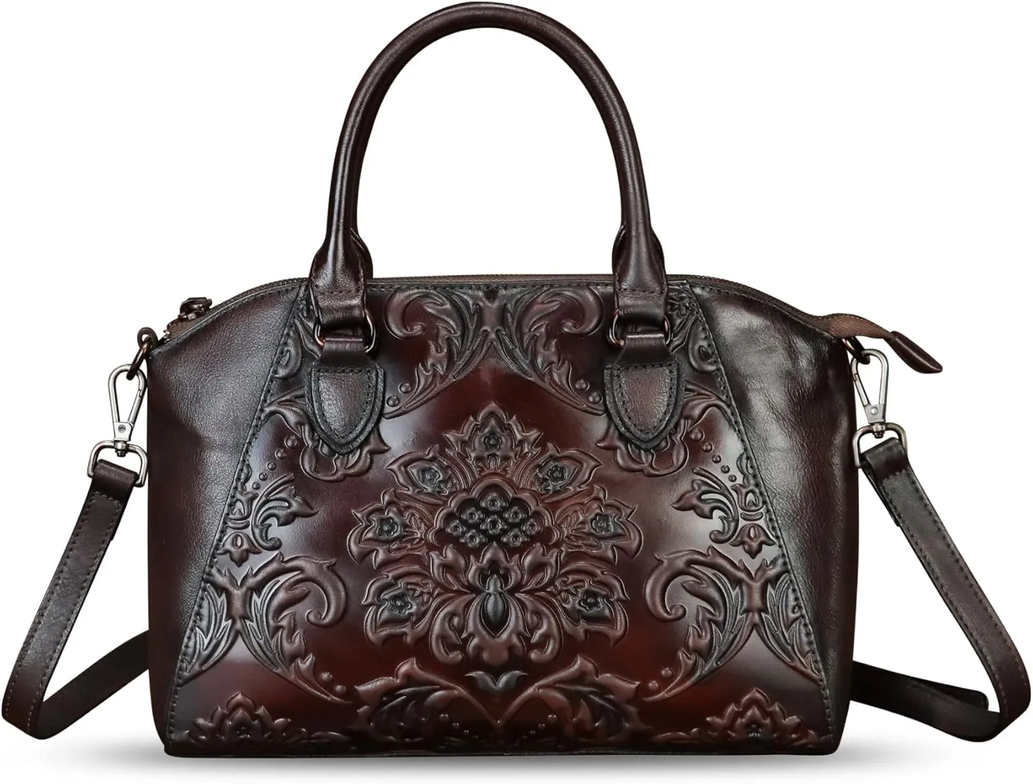 Genuine Leather Purses and Handbags for Women Vintage Embossed Leather Satchel Bags Crossbody Shoulder Bag Strap