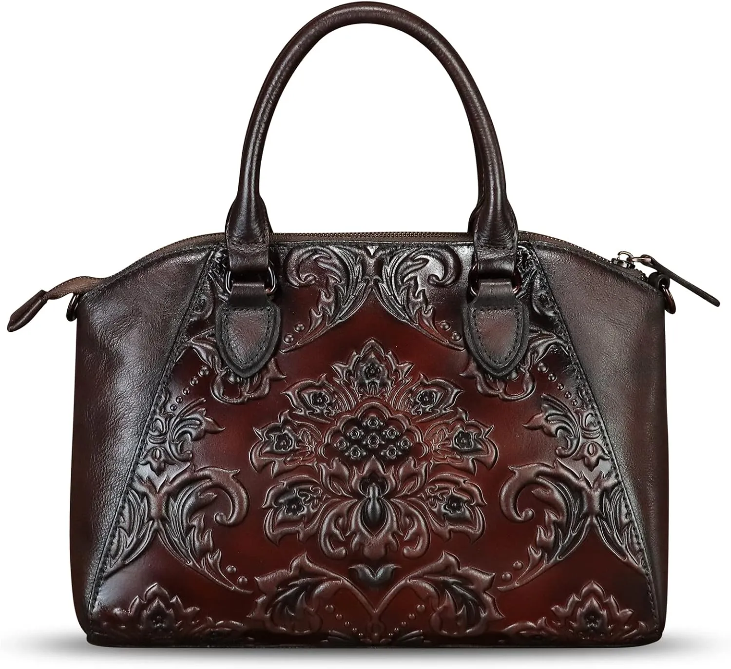 Genuine Leather Purses and Handbags for Women Vintage Embossed Leather Satchel Bags Crossbody Shoulder Bag Strap