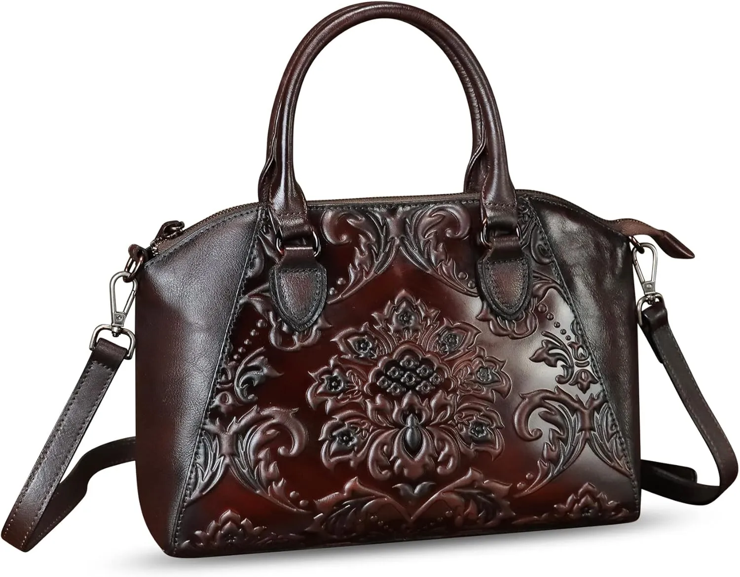 Genuine Leather Purses and Handbags for Women Vintage Embossed Leather Satchel Bags Crossbody Shoulder Bag Strap
