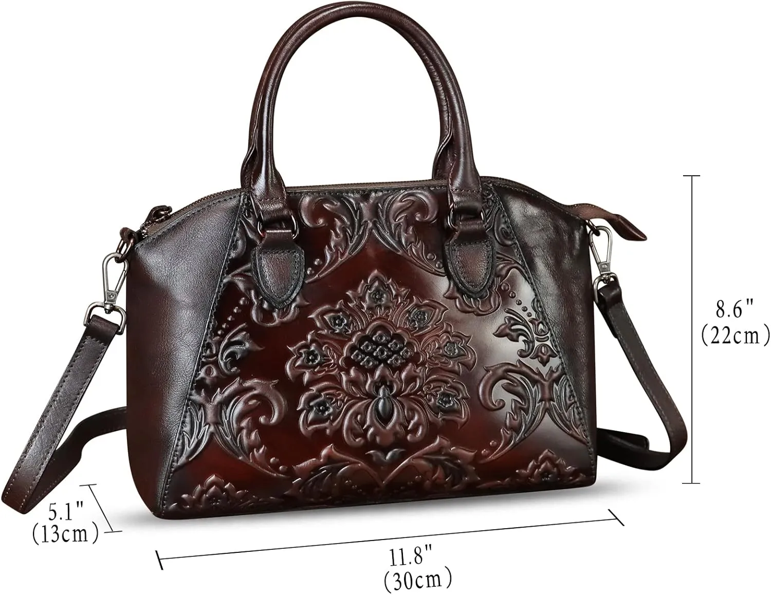 Genuine Leather Purses and Handbags for Women Vintage Embossed Leather Satchel Bags Crossbody Shoulder Bag Strap