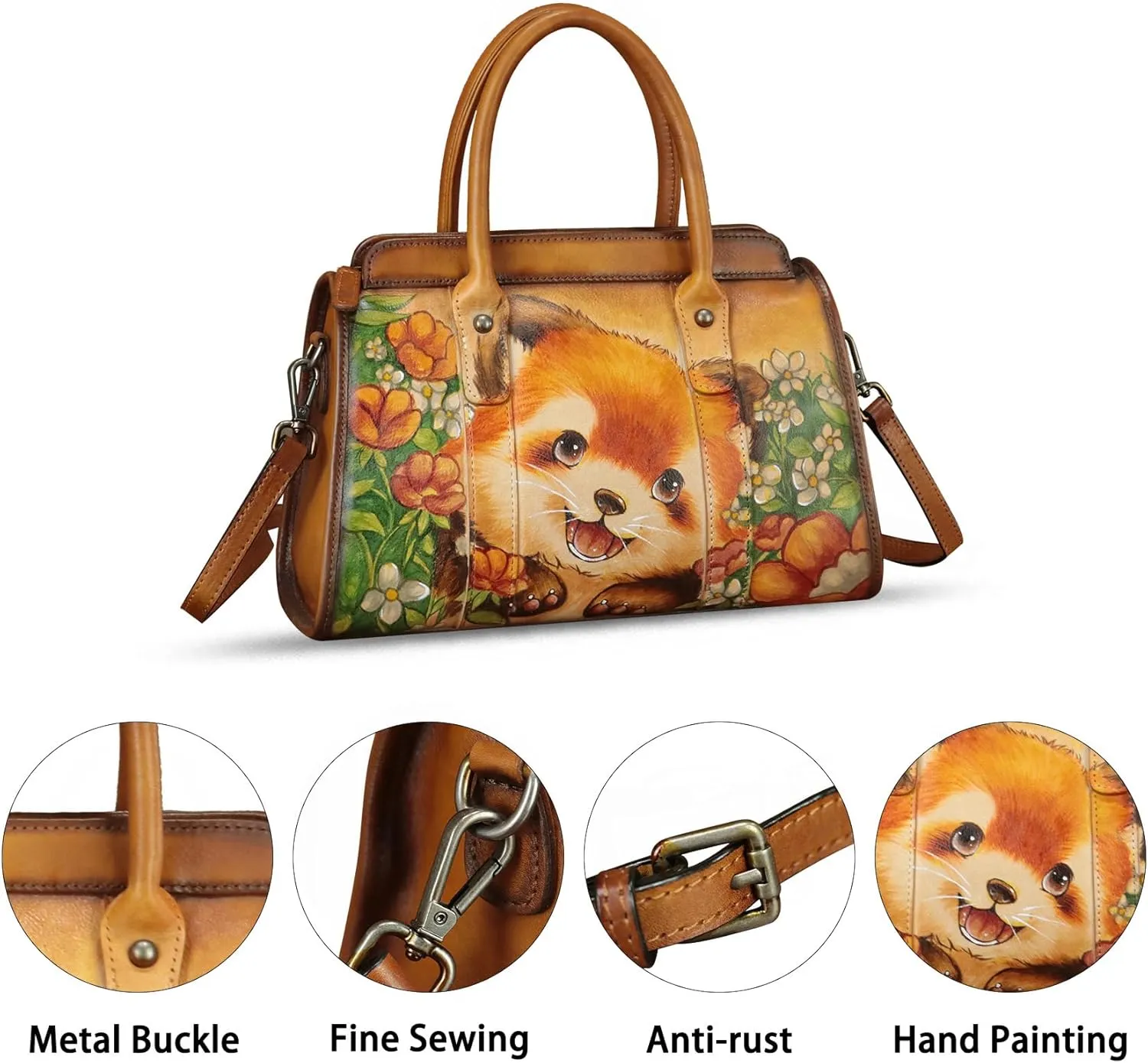 Genuine Leather Satchel for Women Hand Painted Handbag Purse Top Handle Bags Handmade Purse Crossbody Tote Bag