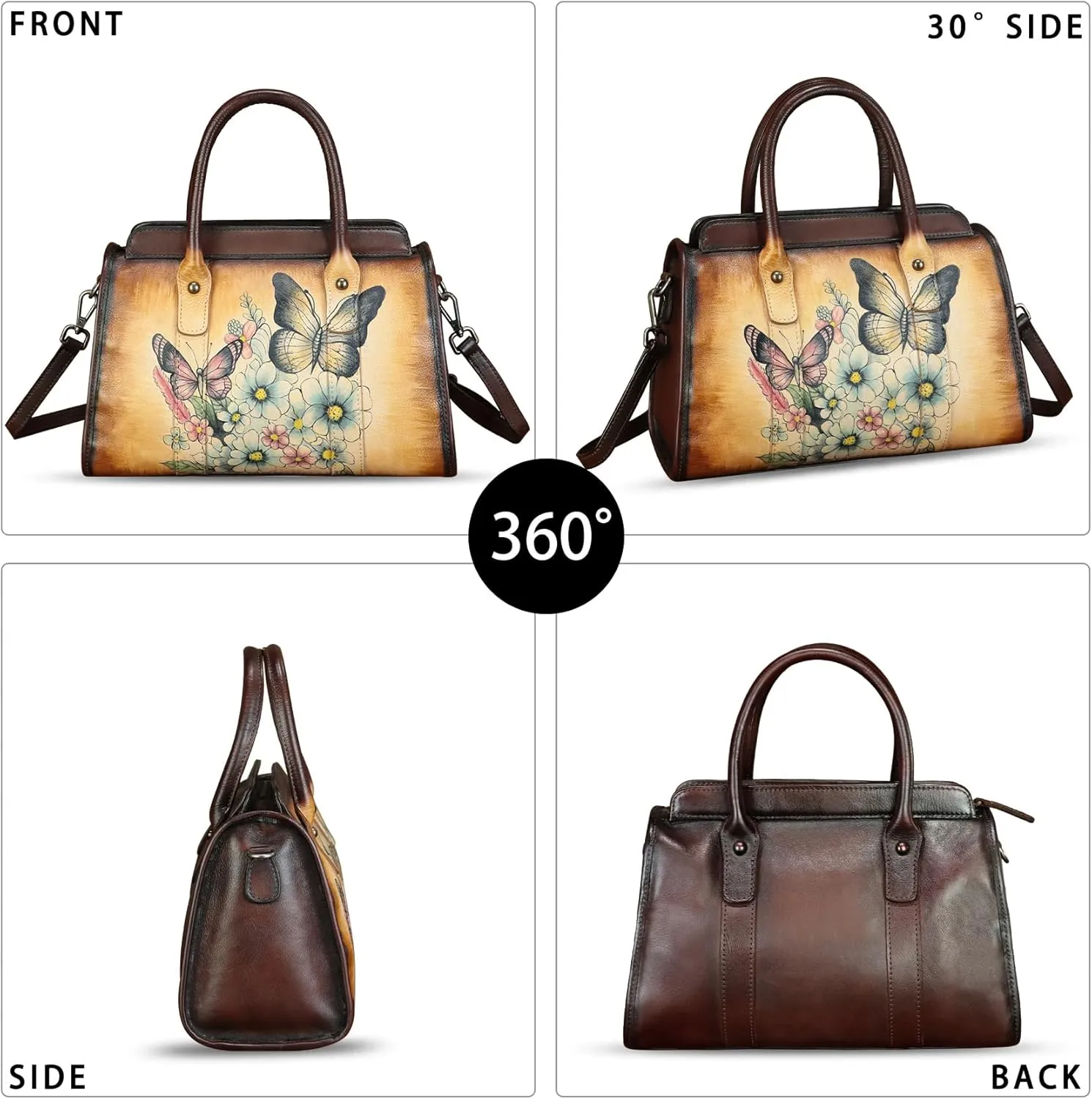 Genuine Leather Satchel for Women Hand Painted Handbag Purse Top Handle Bags Handmade Purse Crossbody Tote Bag
