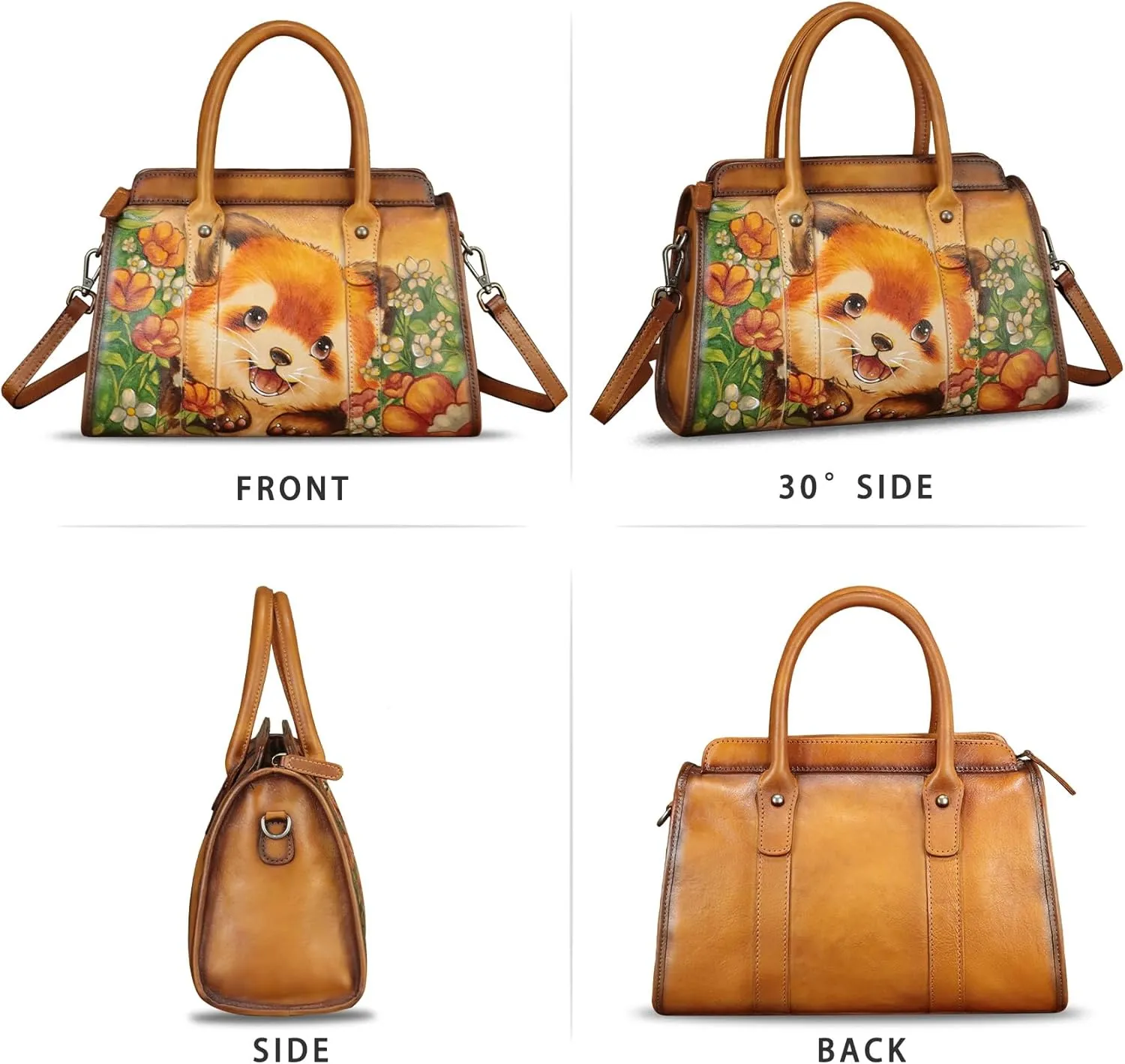 Genuine Leather Satchel for Women Hand Painted Handbag Purse Top Handle Bags Handmade Purse Crossbody Tote Bag