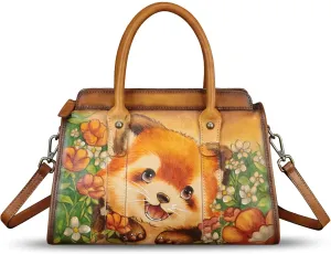 Genuine Leather Satchel for Women Hand Painted Handbag Purse Top Handle Bags Handmade Purse Crossbody Tote Bag
