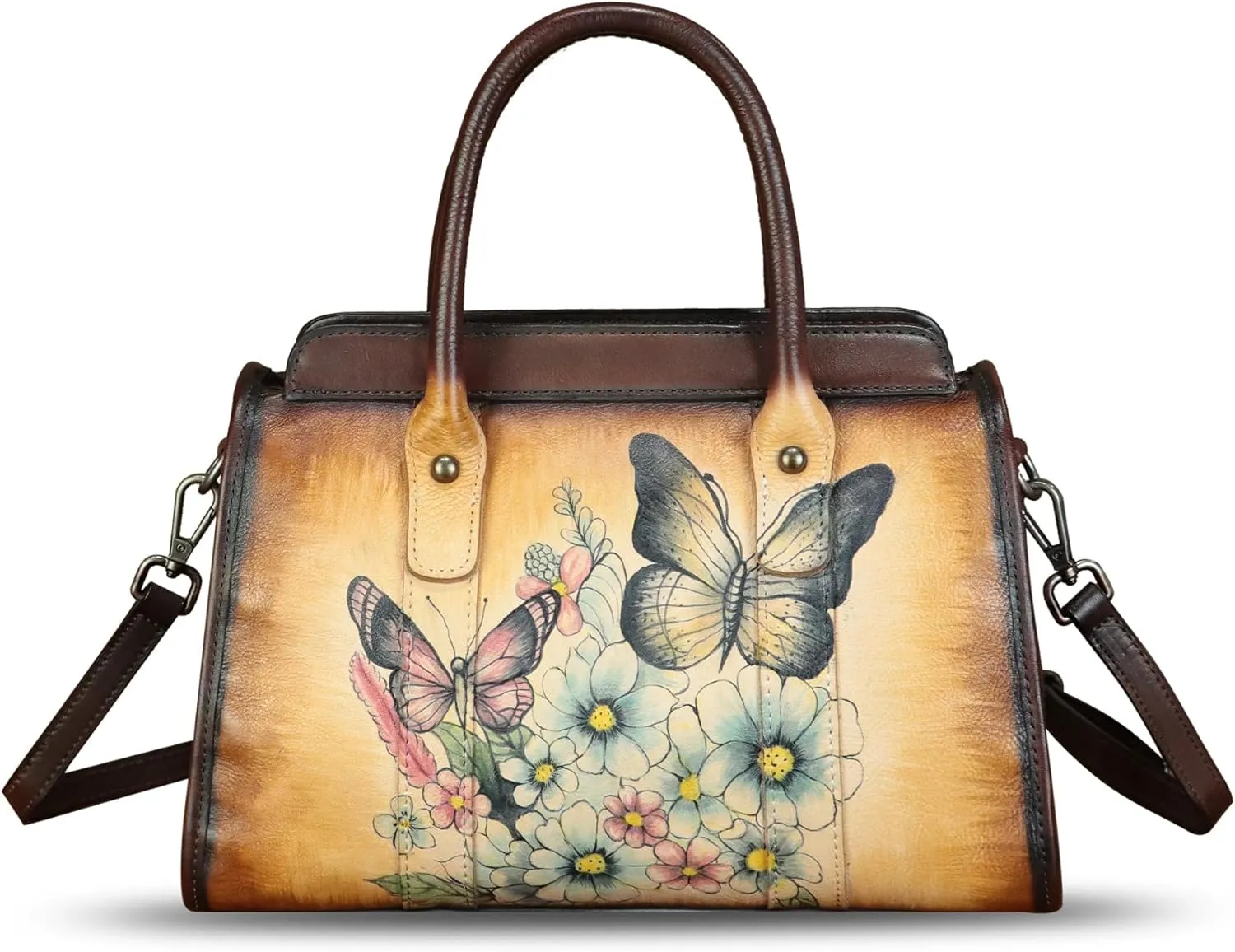 Genuine Leather Satchel for Women Hand Painted Handbag Purse Top Handle Bags Handmade Purse Crossbody Tote Bag