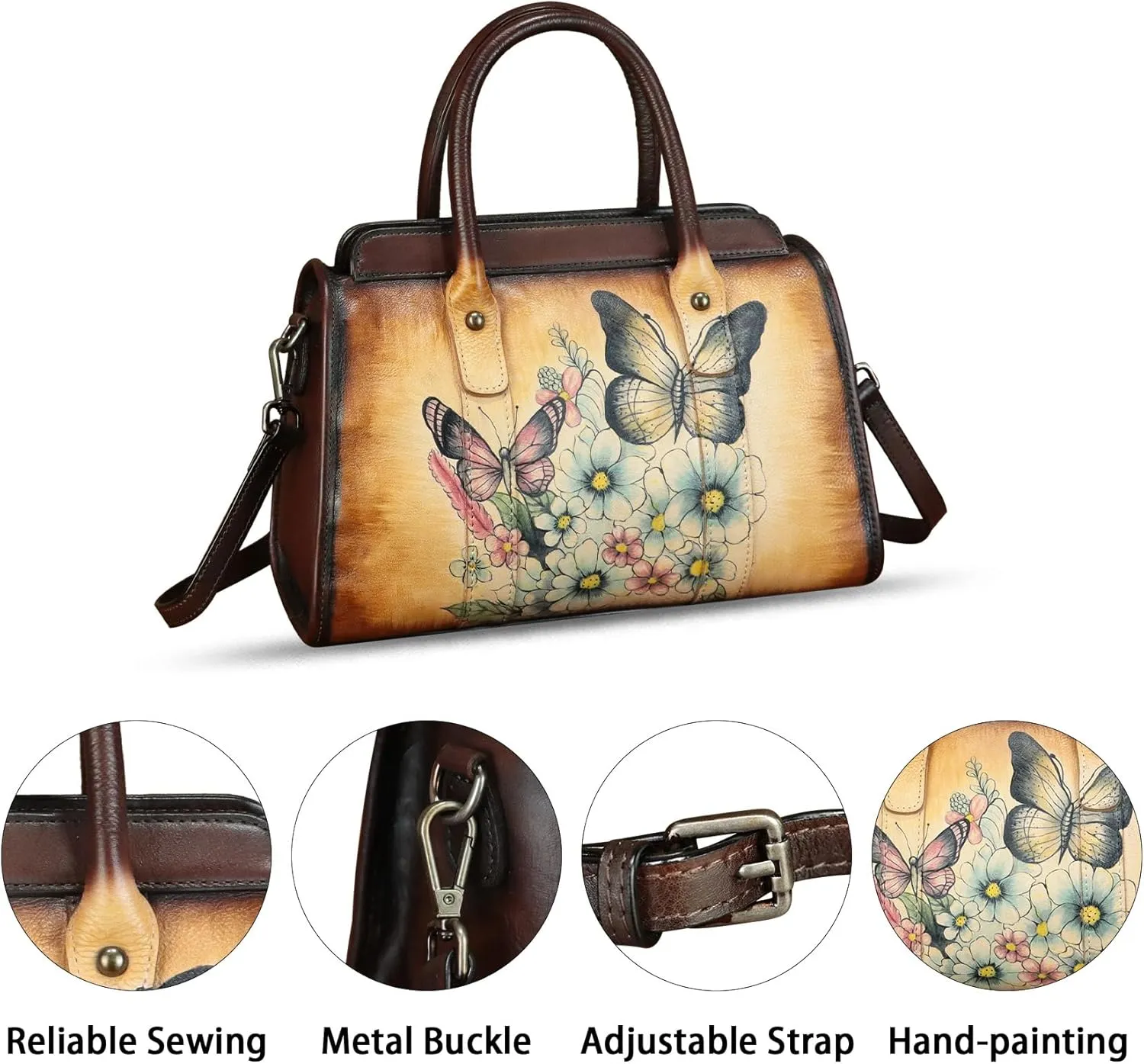 Genuine Leather Satchel for Women Hand Painted Handbag Purse Top Handle Bags Handmade Purse Crossbody Tote Bag