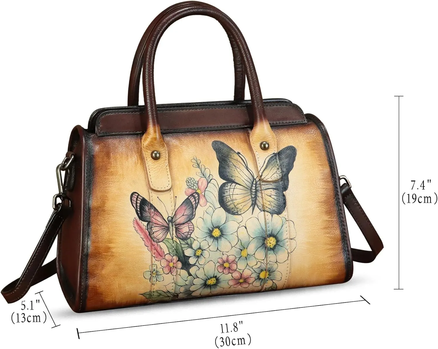 Genuine Leather Satchel for Women Hand Painted Handbag Purse Top Handle Bags Handmade Purse Crossbody Tote Bag