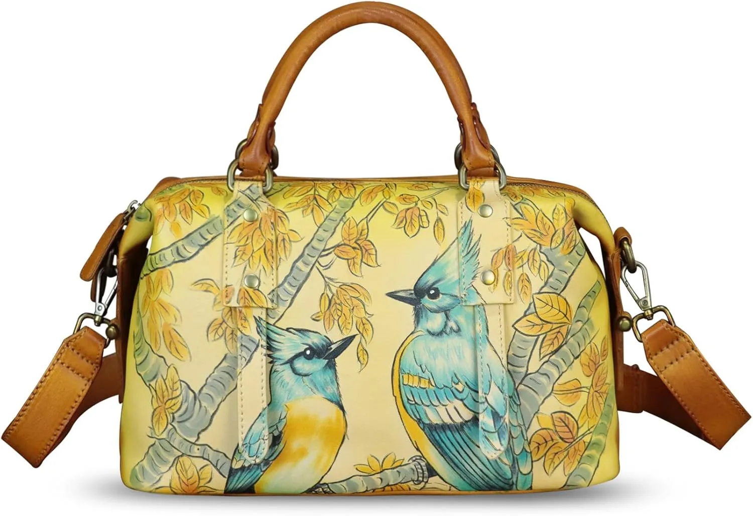 Genuine Leather Satchel for Women Hand Painted Handbag Top Handle Bags Handmade Purse Crossbody Tote Bag