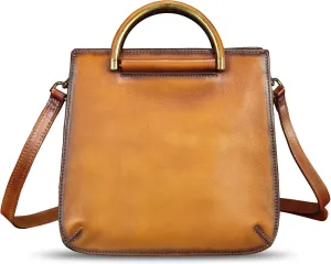 Genuine Leather Satchel for Women Hand Painted Leather Handbag Top Handle Bags Handmade Purse Crossbody Bag Purse