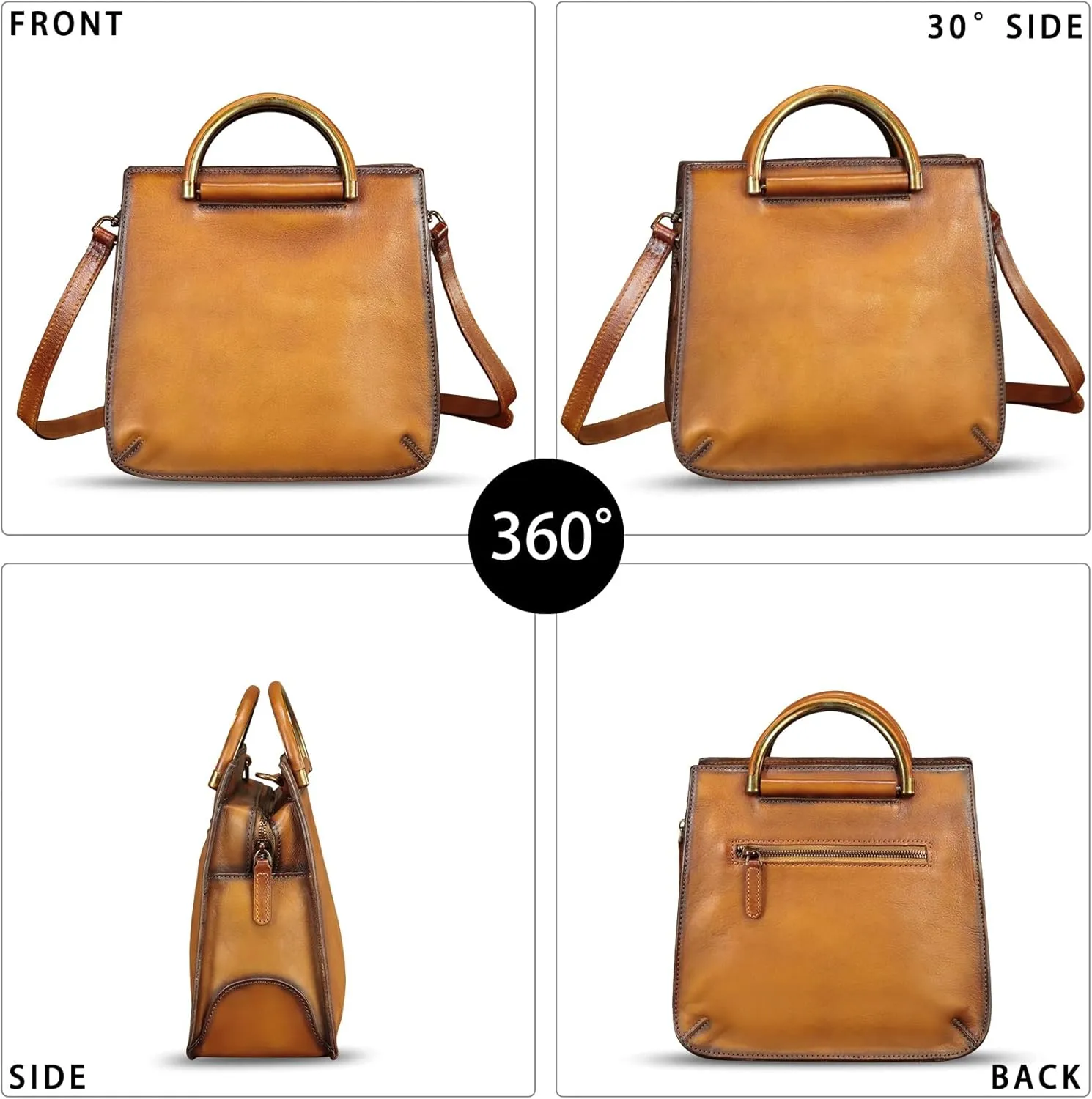 Genuine Leather Satchel for Women Hand Painted Leather Handbag Top Handle Bags Handmade Purse Crossbody Bag Purse