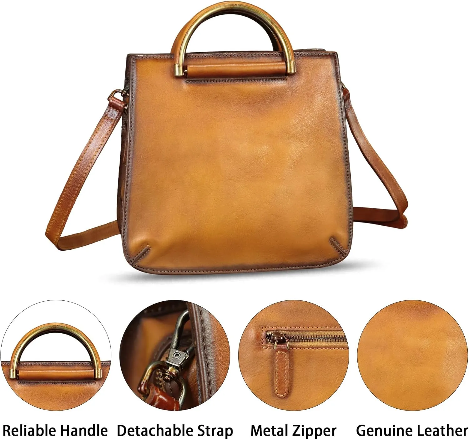 Genuine Leather Satchel for Women Hand Painted Leather Handbag Top Handle Bags Handmade Purse Crossbody Bag Purse
