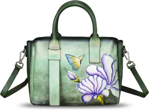 Genuine Leather Satchel for Women Hand Painted Leather Handbag Top Handle Bags Handmade Purse Crossbody Bag