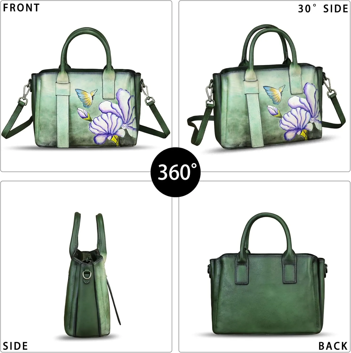 Genuine Leather Satchel for Women Hand Painted Leather Handbag Top Handle Bags Handmade Purse Crossbody Bag